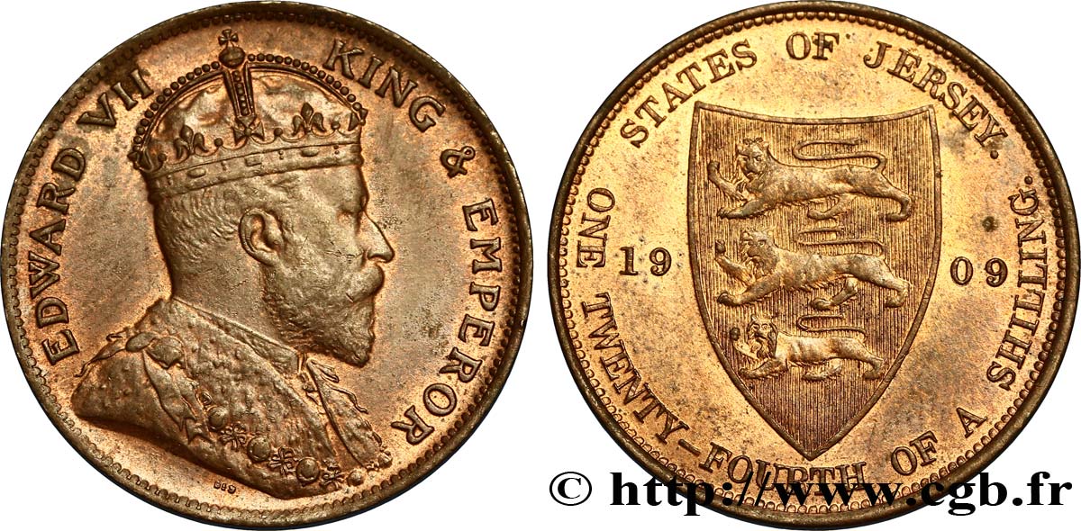 JERSEY 1/24 Shilling Edouard VII / armes du Baillage de Jersey 1909  VZ 