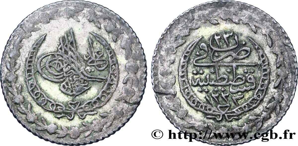 TURKEY 20 Para frappe au nom de Mahmud II AH1223 an 23 1829 Constantinople XF 