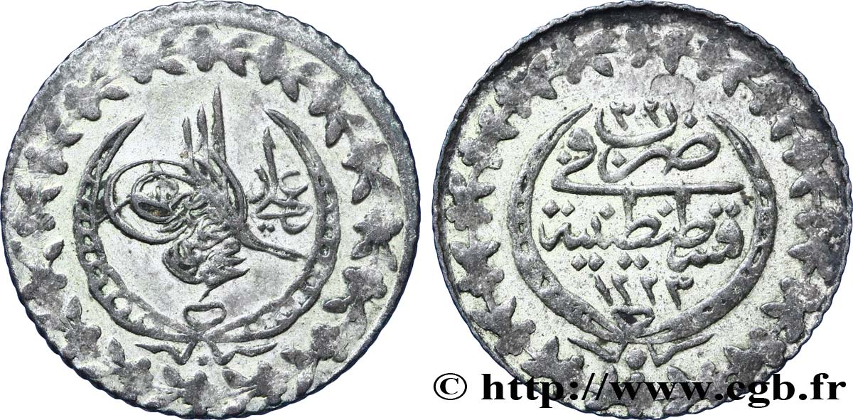 TURQUíA 20 Para frappe au nom de Mahmud II AH1223 an 32 1838 Constantinople MBC+ 