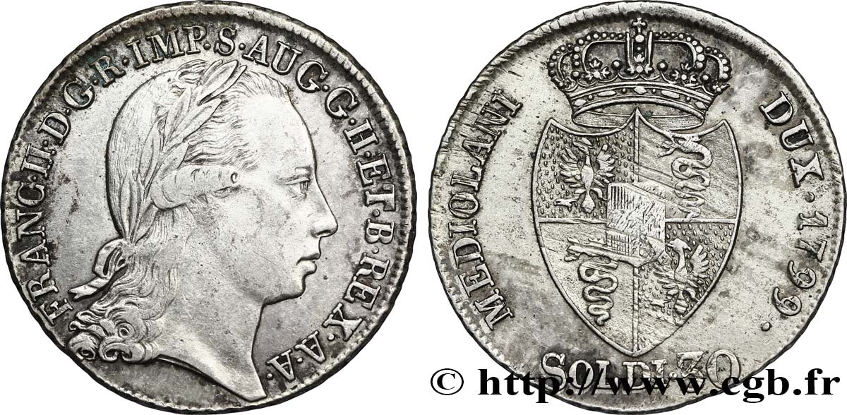 ITALY - LOMBARDY 30 Soldi François II d’Autriche 1799 Milan XF 