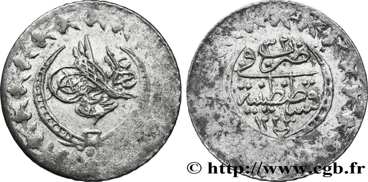 TÜRKEI 20 Para frappe au nom de Mahmud II AH1223 an 32 1838 Constantinople SS 