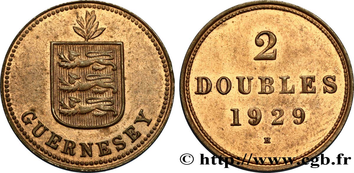 GUERNSEY 2 Doubles armes du baillage de Guernesey 1929 Heaton EBC 