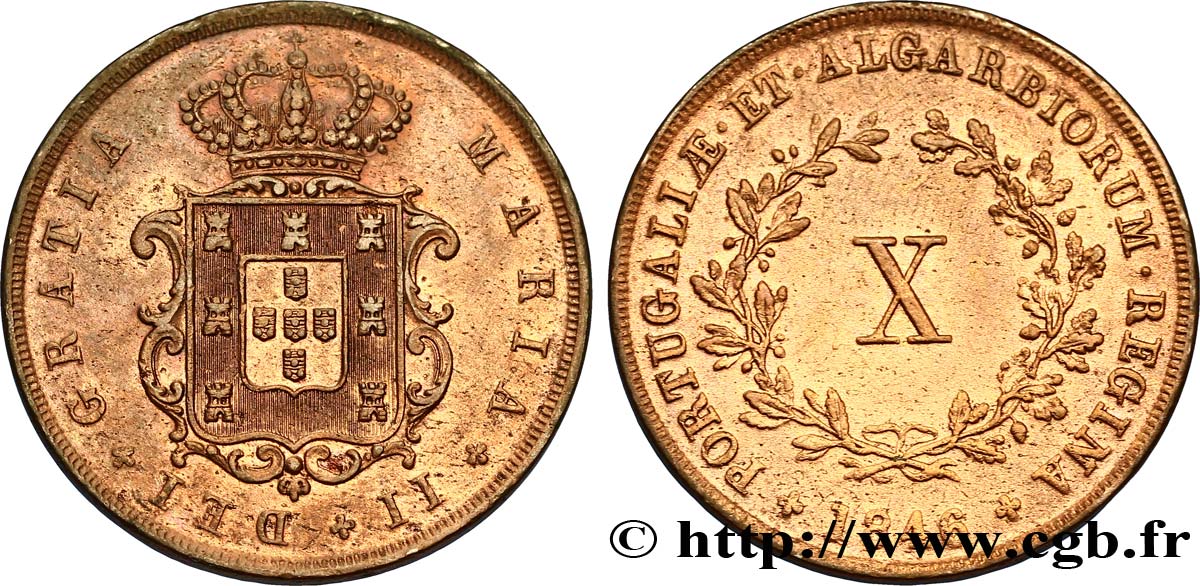 PORTUGAL 10 Réis frappe au nom de Marie II (Maria) 1846  EBC 