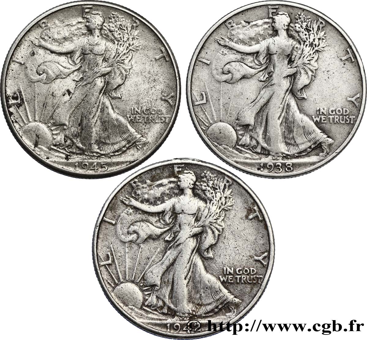 UNITED STATES OF AMERICA Lot de 3 pièces de 1/2 Dollar Walking Liberty n.d  XF 
