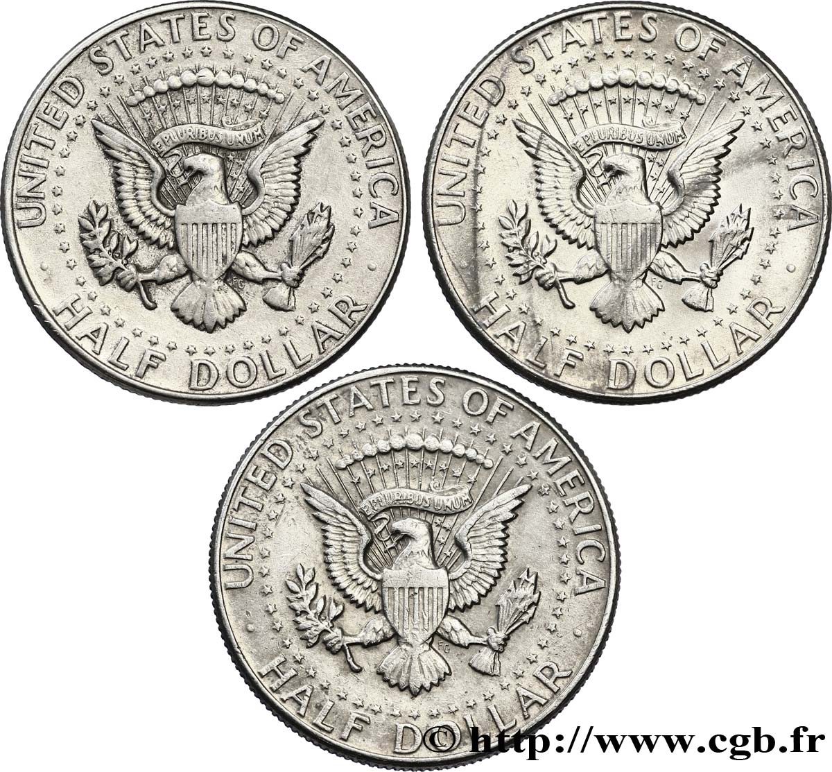 UNITED STATES OF AMERICA Lot de 3 pièces de 1/2 Kennedy 1964  AU 