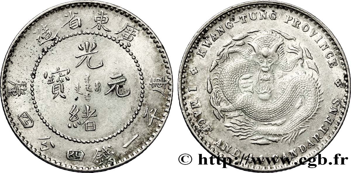 CHINA 20 Cents province de Guangdong - Dragon 1890-1908 Guangzhou (Canton) VZ 