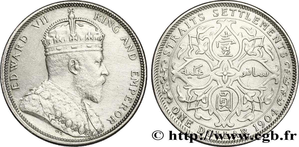 MALASIA - COLONIAS DEL ESTRECHO 1 Dollar Straits Settlements Edouard VII 1904 Bombay MBC+ 