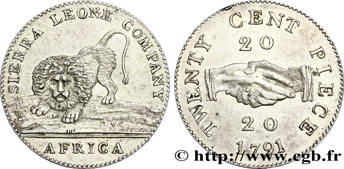 SIERRA LEONE 20 Cents Sierra Leone Company - lion 1791  AU 