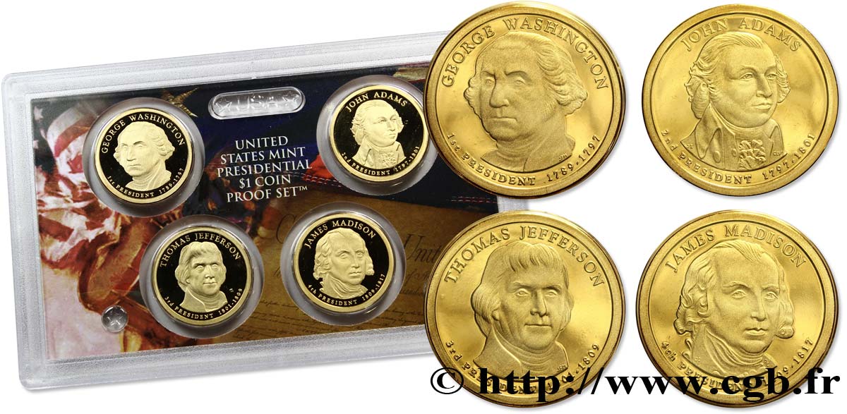 UNITED STATES OF AMERICA Série Proof Set 4 x 1 Dollar Présidents 2007 S- San Francisco MS 