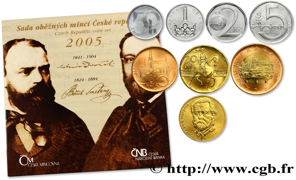 TSCHECHISCHE REPUBLIK Série Proof 7 monnaies 2005 Dvorak - Smetana 2005 Jablonec nad Nisou ST 