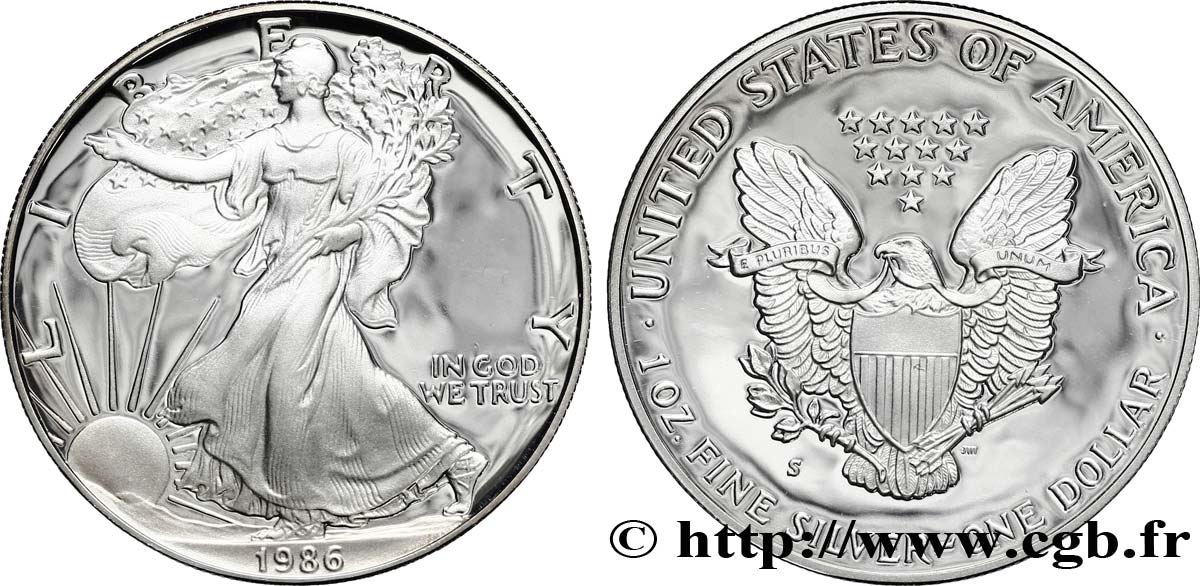 STATI UNITI D AMERICA 1 Dollar Proof type Silver Eagle 1986 San Francisco - S FDC 