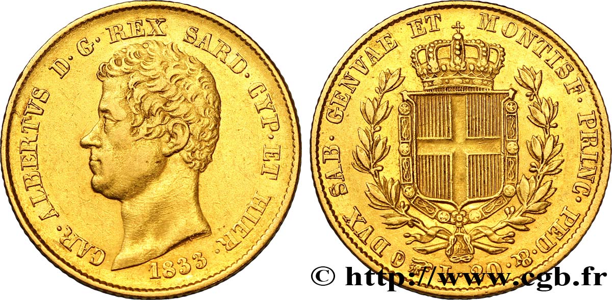 ITALY - KINGDOM OF SARDINIA 20 Lire Charles-Albert 1833 Turin XF 