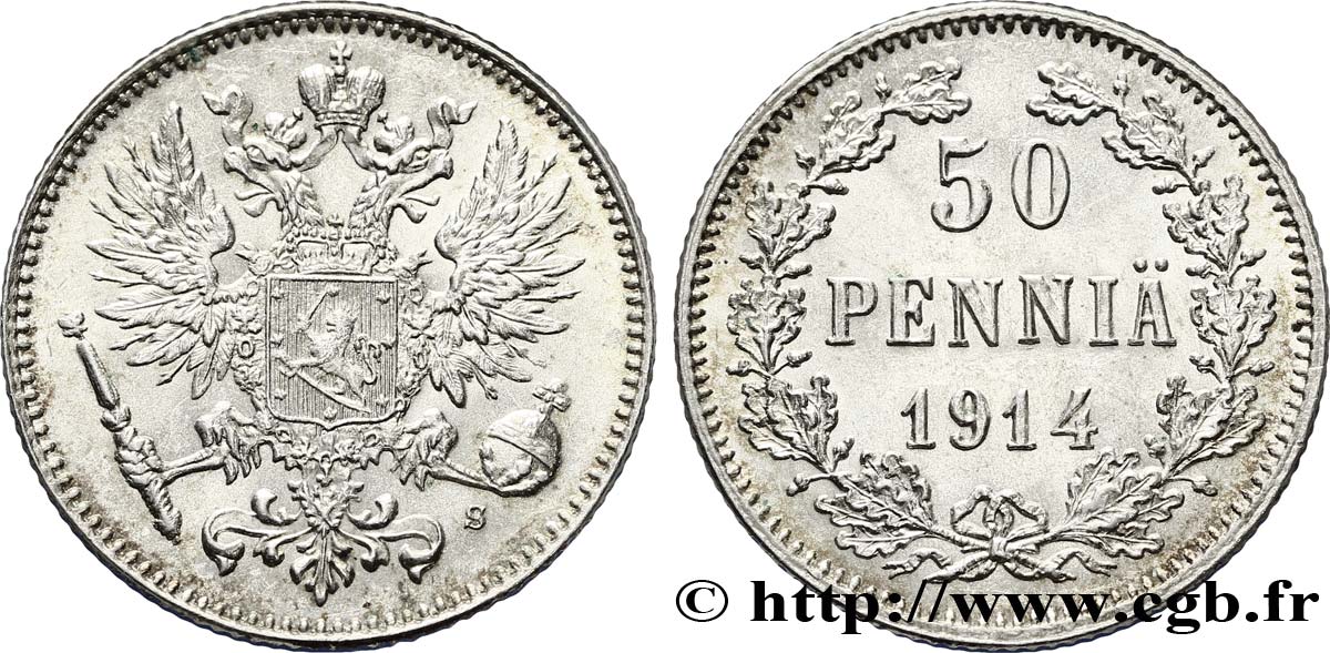 FINLANDIA 50 Pennia aigle bicéphale 1914 Helsinki MS 