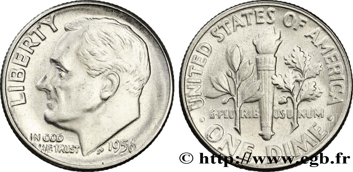 STATI UNITI D AMERICA 1 Dime(10 Cents) Roosevelt 1956 Philadelphie MS 