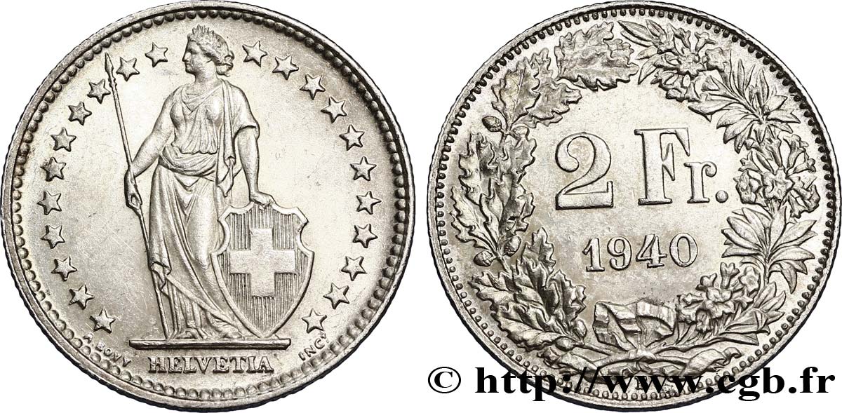 SVIZZERA  2 Francs Helvetia 1940 Berne - B SPL 