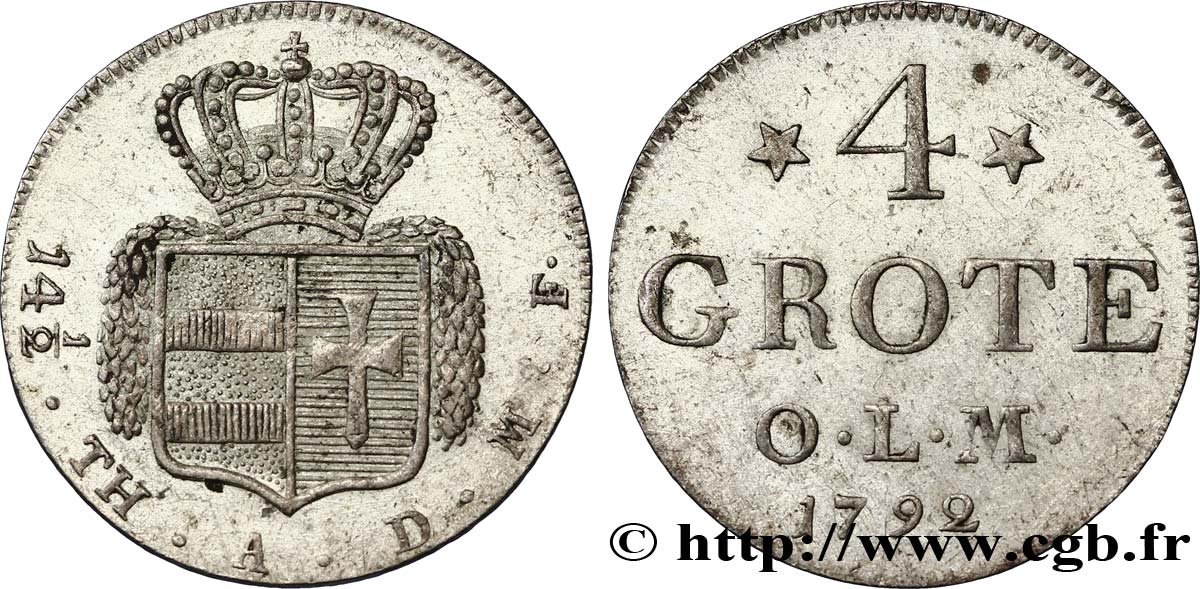 ALLEMAGNE - OLDENBOURG 4 Grote armes couronnée 1792  SUP 