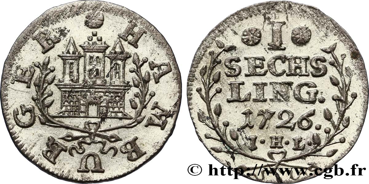 GERMANIA - LIBERA CITTA DE AMBURGO 1 Sechsling Hambourg 1726 Hambourg q.SPL 