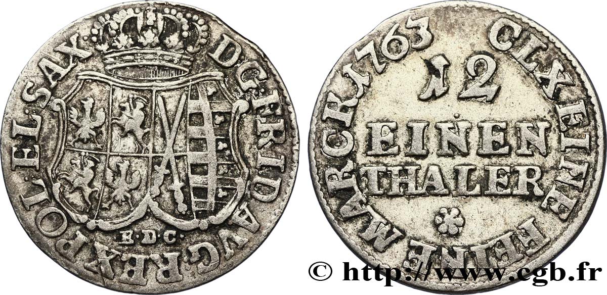 GERMANY - SAXONY 1/12 Thaler 1763  VF 