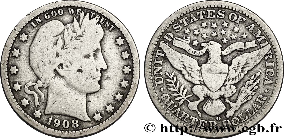 UNITED STATES OF AMERICA 1/4 Dollar Barber 1908 Nouvelle-Orléans - O VF 