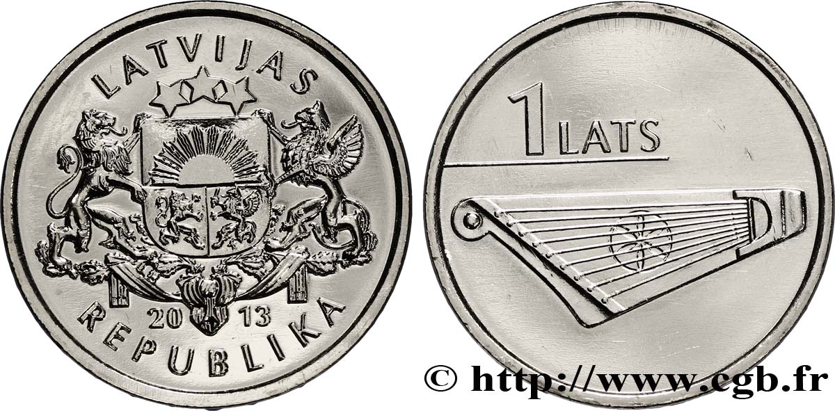 LETTLAND 1 Lats emblème / Kokle 2013 Staatliche Münzen Baden-Württemberg fST 