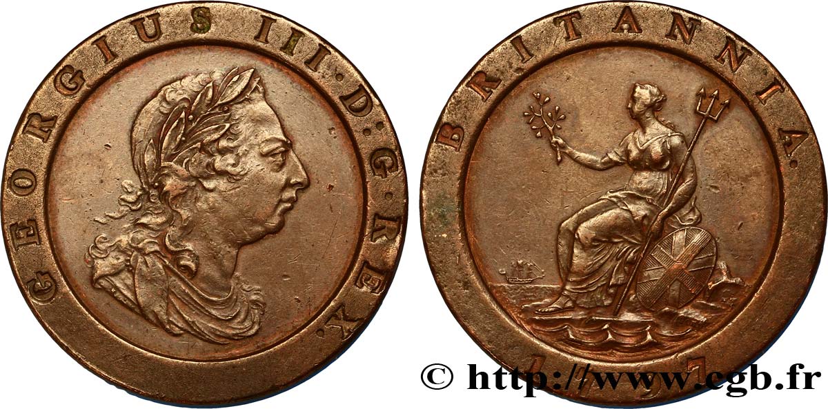VEREINIGTEN KÖNIGREICH 2 Pence Georges III / Britannia 1797 Soho SS 