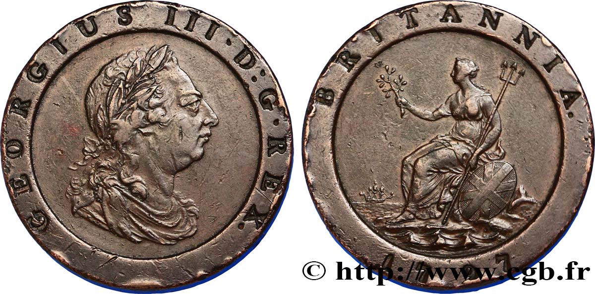 REINO UNIDO 2 Pence Georges III / Britannia 1797 Soho MBC 