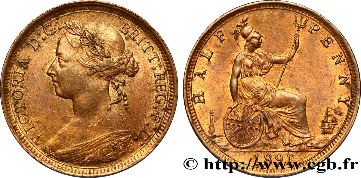 UNITED KINGDOM 1/2 Penny 1891  AU 