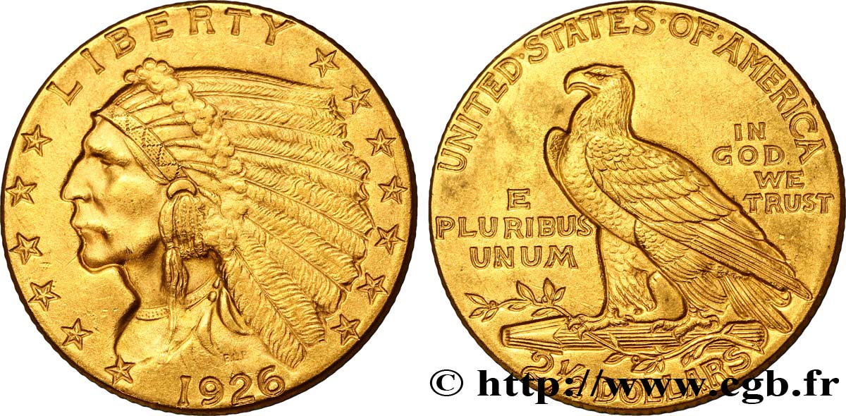 UNITED STATES OF AMERICA 2 1/2 Dollars or (Quarter Eagle) type “tête d’indien”  1915 Philadelphie AU 