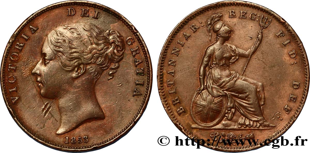 VEREINIGTEN KÖNIGREICH 1 Penny Victoria “tête jeune” 1853  fSS 