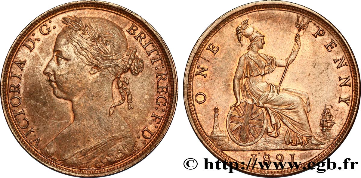 VEREINIGTEN KÖNIGREICH 1 Penny Victoria “Bun Head” 1891  VZ 