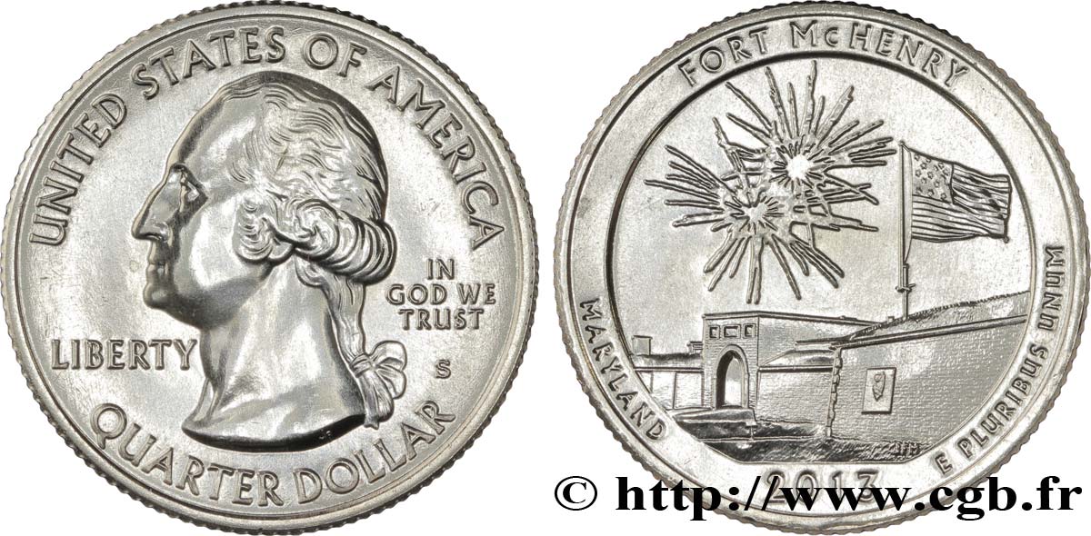 UNITED STATES OF AMERICA 1/4 Dollar Fort McHenry - Maryland 2013 San Francisco MS 