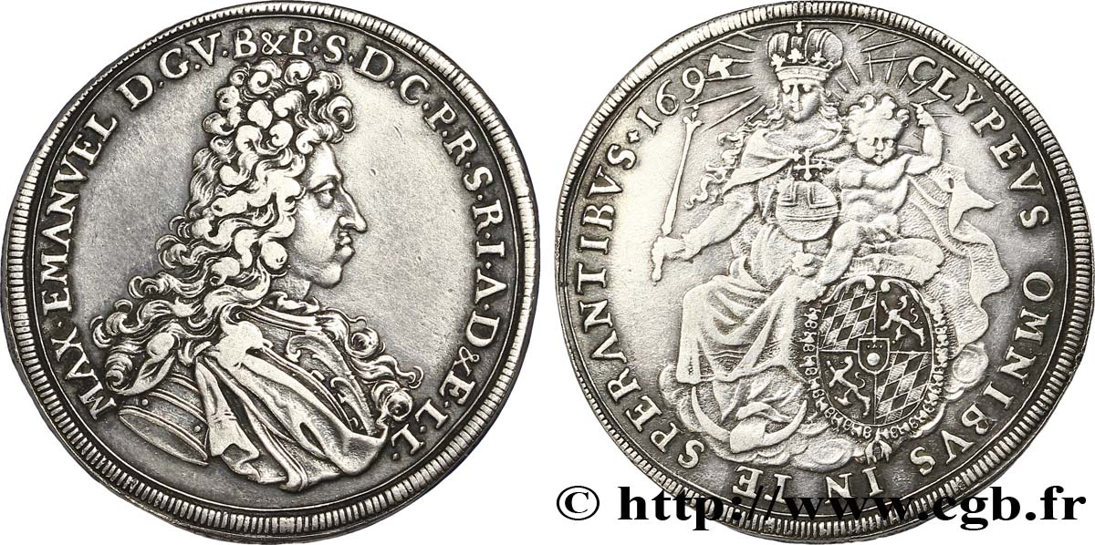 ALEMANIA - BAVIERA 1 Thaler électeur Maximilien-Emmanuel de Bavière 1694  MBC 