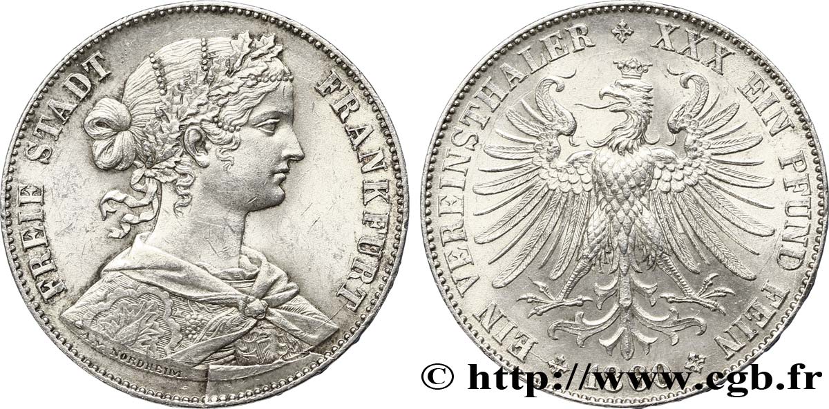 GERMANIA - LIBERA CITTA DE FRANCOFORTE 1 Thaler - Francfort femme / aigle 1860  MS 