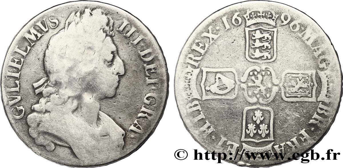 REINO UNIDO 1 Crown Guillaume III / armes tranche OCTAVO 1696  BC 