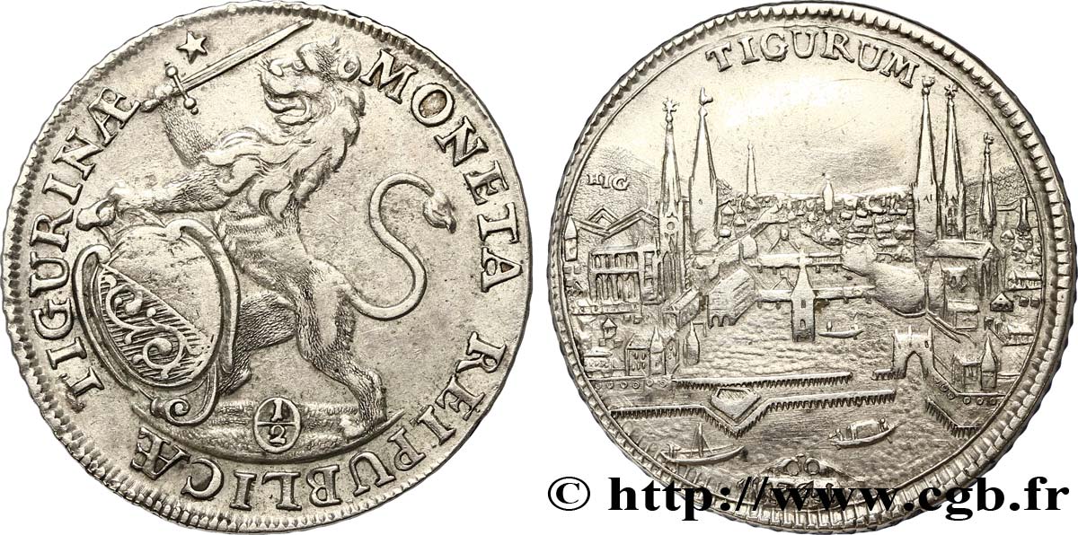 SVIZZERA - REPUBBLICA DE ZURIGO 1/2 Thaler Zurich 1736  q.SPL 