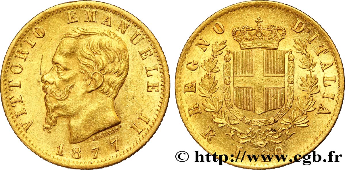 ITALIA 20 Lire Victor Emmanuel II 1877 Rome - R EBC 