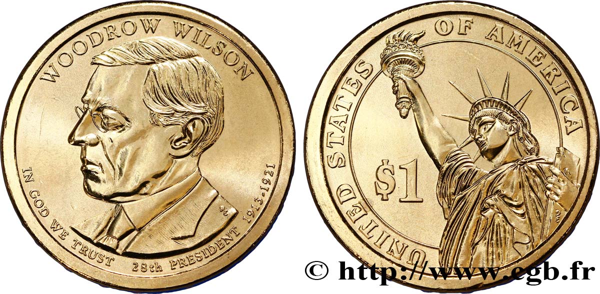 UNITED STATES OF AMERICA 1 Dollar Woodrow Wilson tranche B 2013 Philadelphie - P MS 