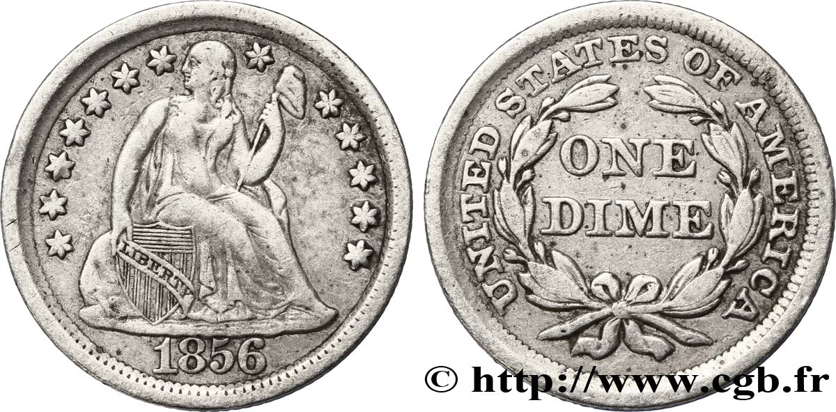 ÉTATS-UNIS D AMÉRIQUE 1 Dime (10 Cents) Liberté assise 1856 Philadelphie TB+ 
