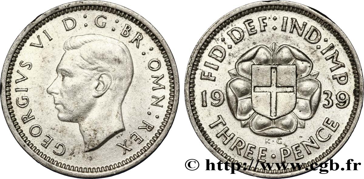 VEREINIGTEN KÖNIGREICH 3 Pence Georges VI 1939  VZ 