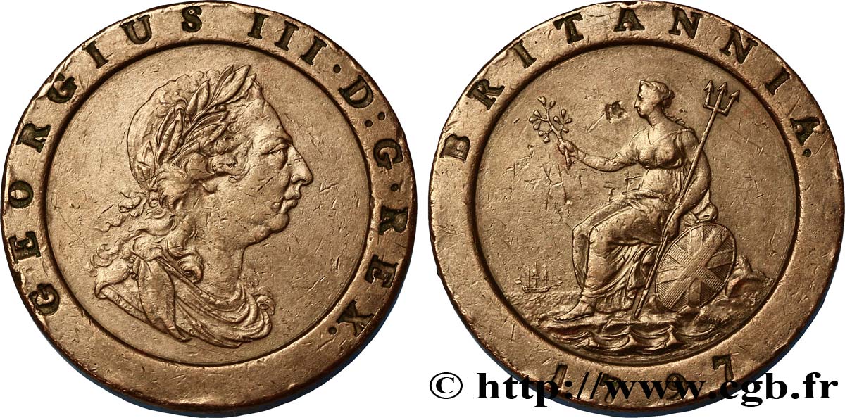 UNITED KINGDOM 2 Pence Georges III 1797  XF 