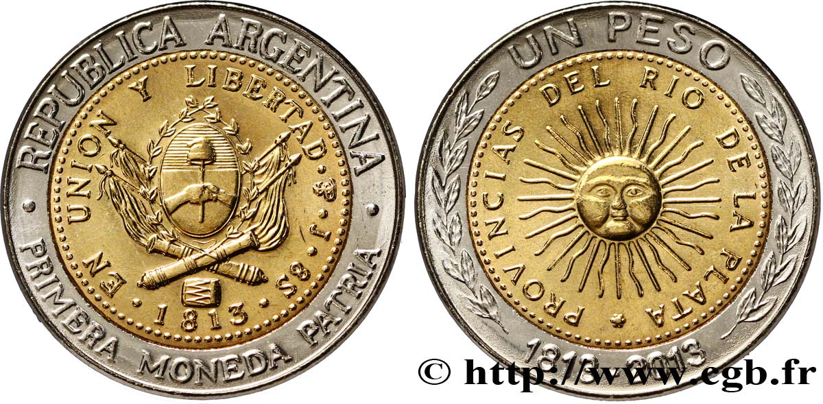 ARGENTINE 1 Peso emblème / soleil 2013  SPL 
