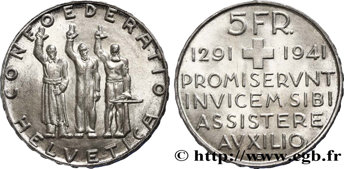 SCHWEIZ 5 Francs 650e anniversaire de la confédération 1941 Berne - B fST 