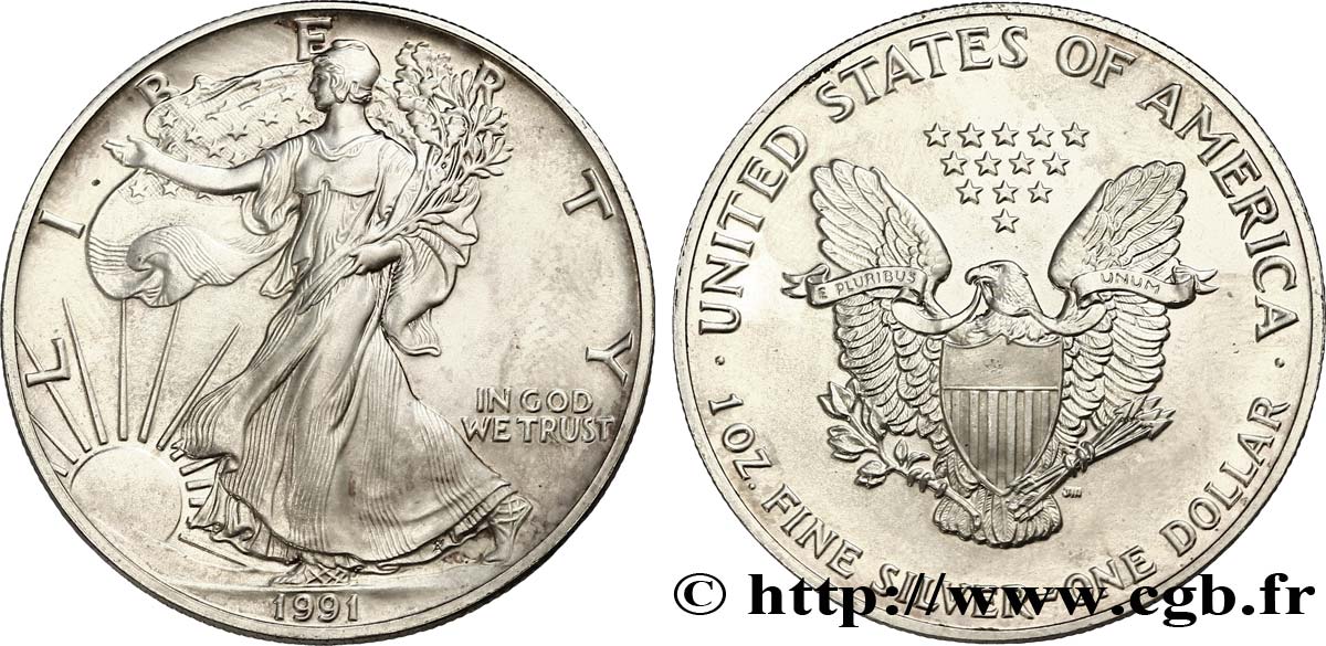 STATI UNITI D AMERICA 1 Dollar type Silver Eagle 1991 Philadelphie MS 