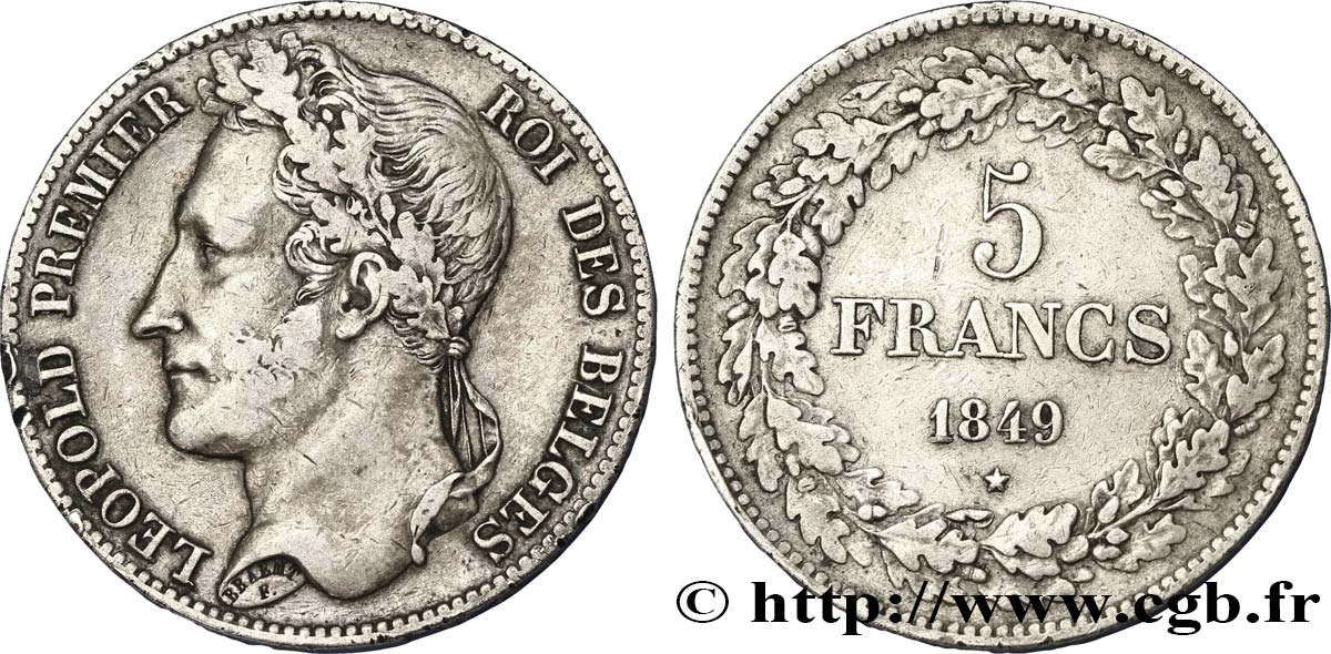 BÉLGICA 5 Francs Léopold Ier tranche A 1849  BC+ 