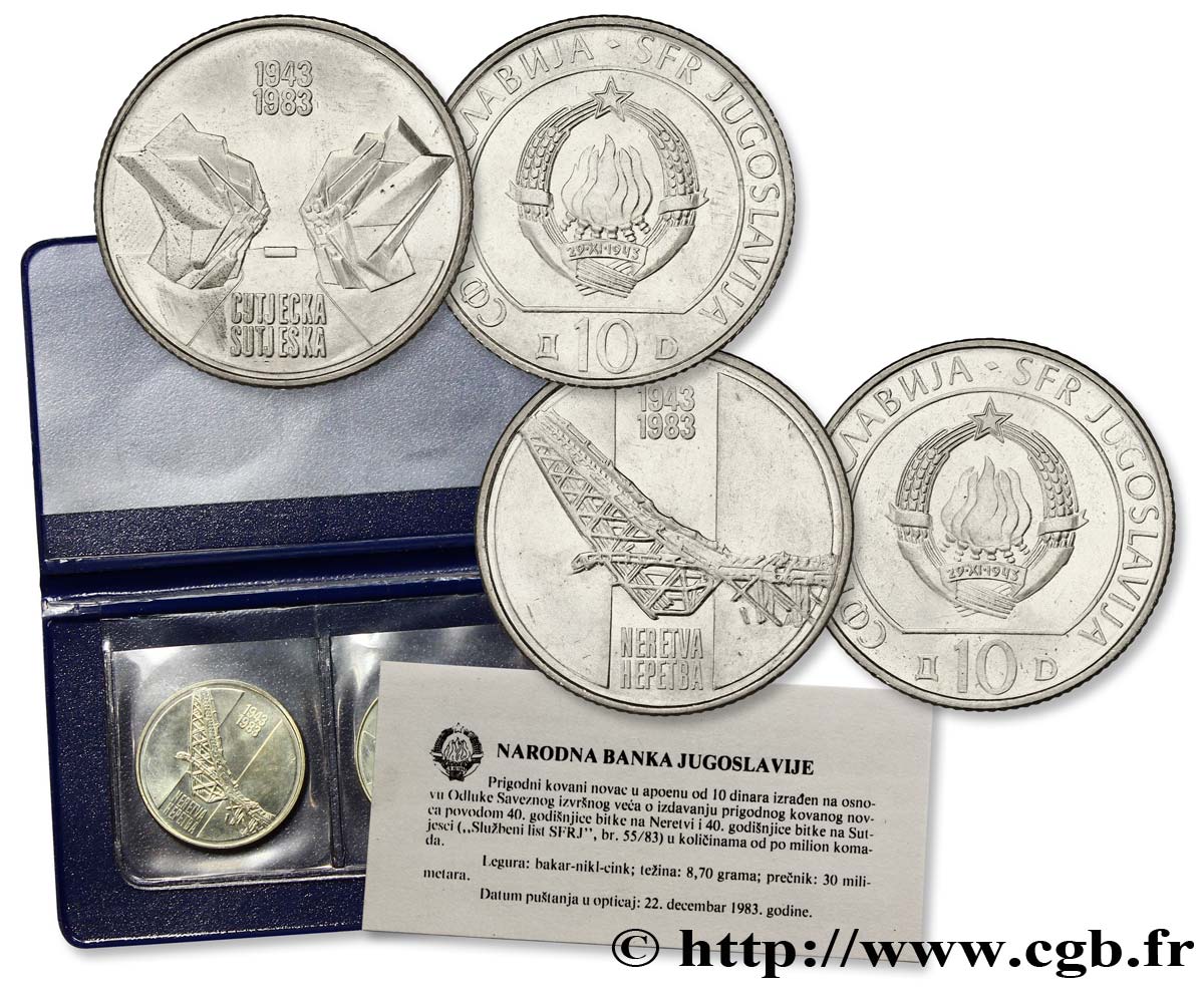 YOUGOSLAVIE Série de 2 monnaies de 10 Dinara 1983  FDC 