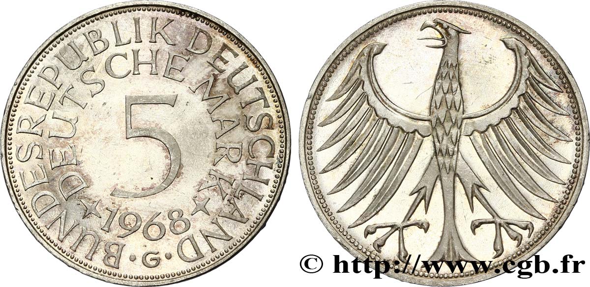 GERMANY 5 Mark aigle 1968 Karlsruhe - G  MS 