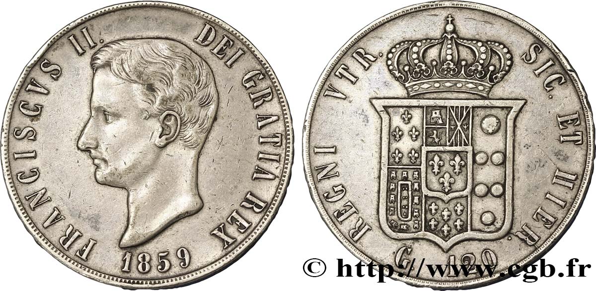 ITALIEN - KÖNIGREICH BEIDER SIZILIEN 120 Grana François II, roi de Naples et Sicile 1859 Naples SS 
