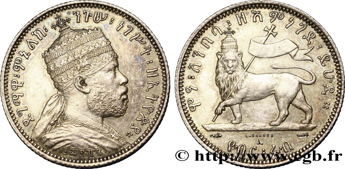 ETHIOPIA 1/4 Birr roi Menelik II EE1887 1895 Paris - A XF 