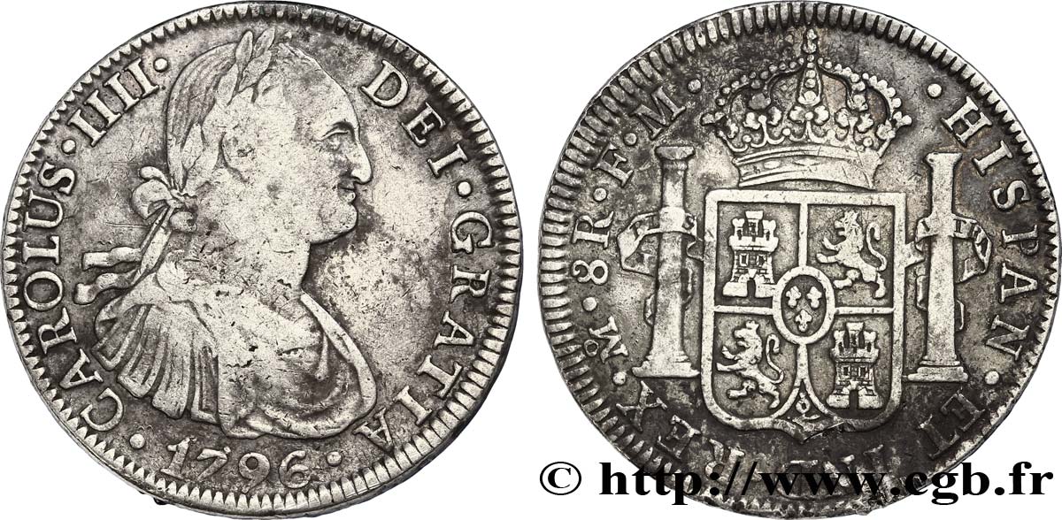 MEXICO 8 Reales Charles IIII 1796 Mexico VF/XF 