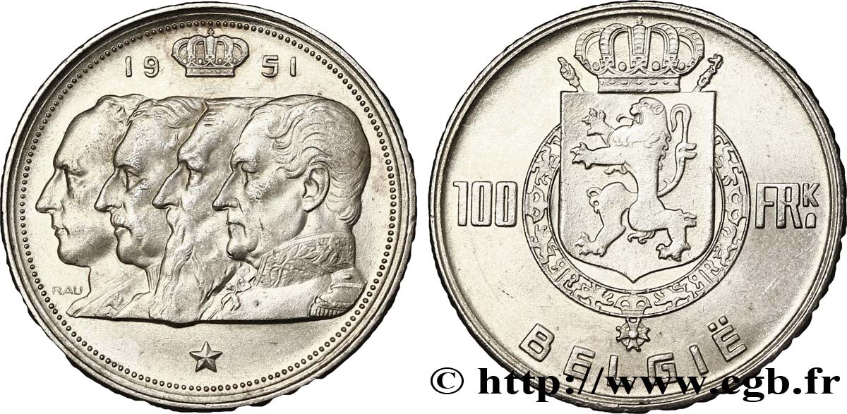 BÉLGICA 100 Francs Quatre rois de Belgique, légende flamande 1951  EBC 